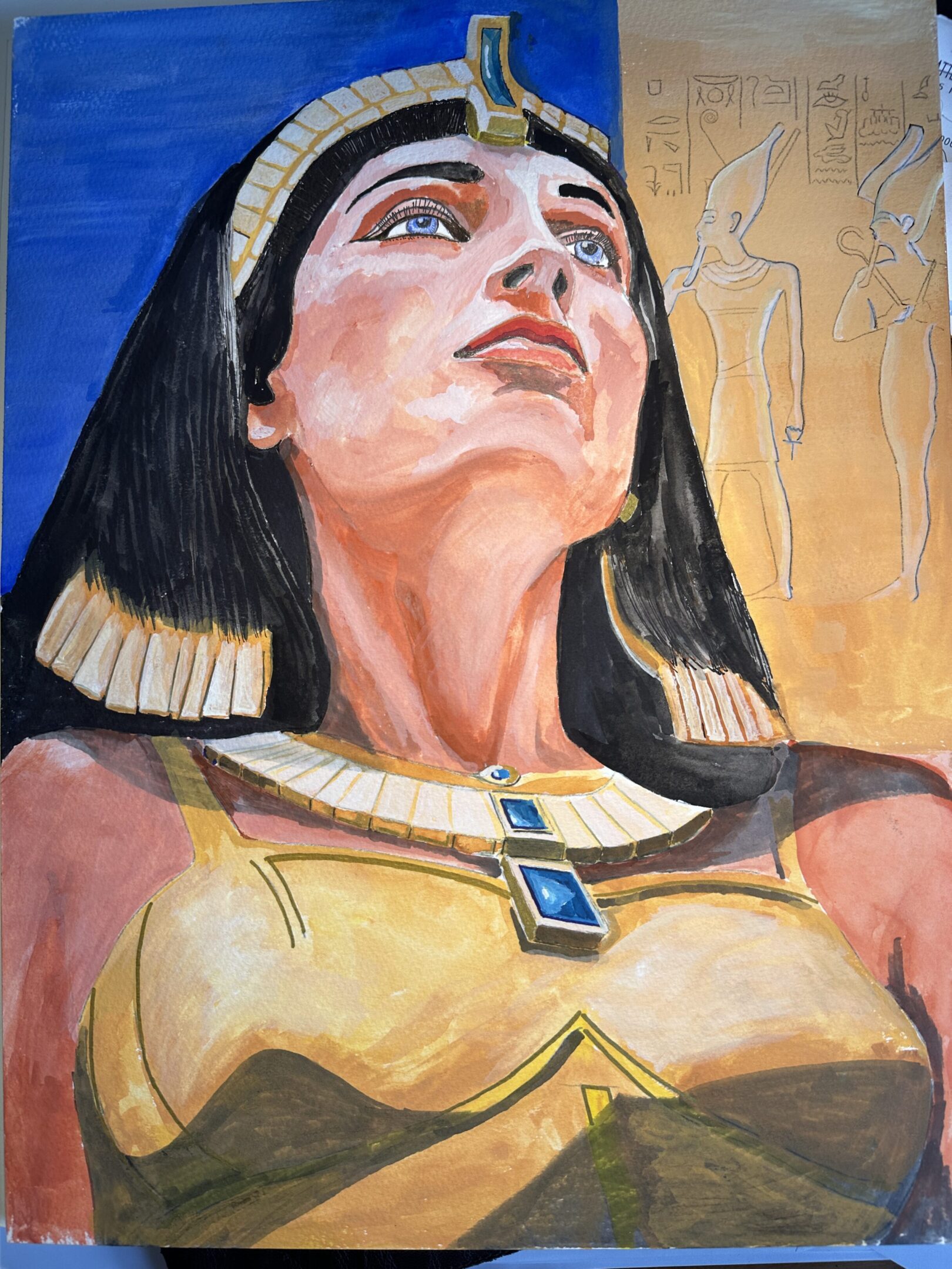 Painting of a woman with Egyptian-style jewelry and attire.