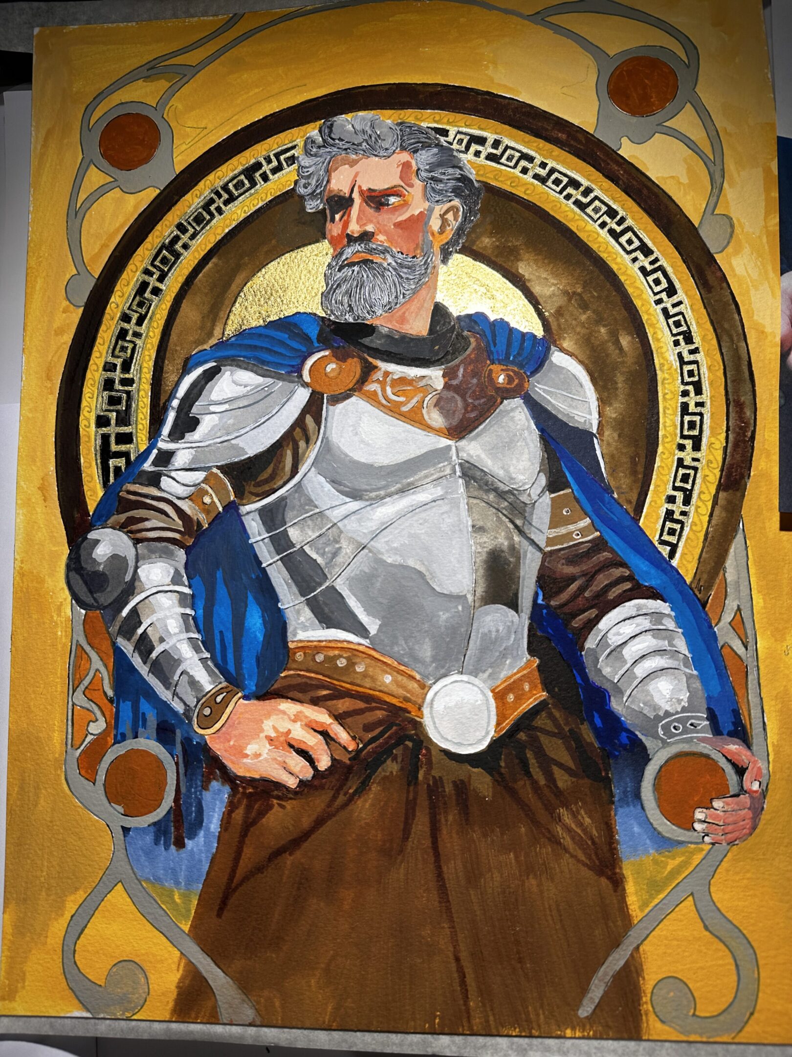 Regal knight with silver armor and a determined gaze stands confidently.